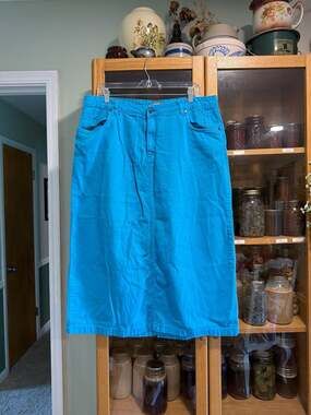 Vintage Jessica London Turquoise Cotton Twill Denim Midi Skirt 16W